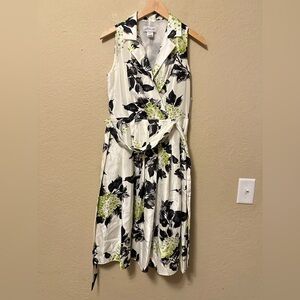 Jessica Howard Sleeveless Floral Midi A Line Dress White Black Green 6